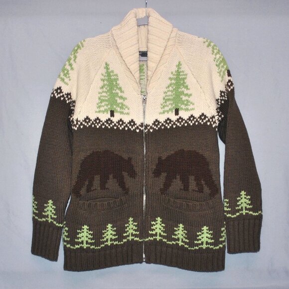 Eddie Bauer Women's Sweater Size Small Knit Wool Blend Bear Cardigan - Picture 1 of 12